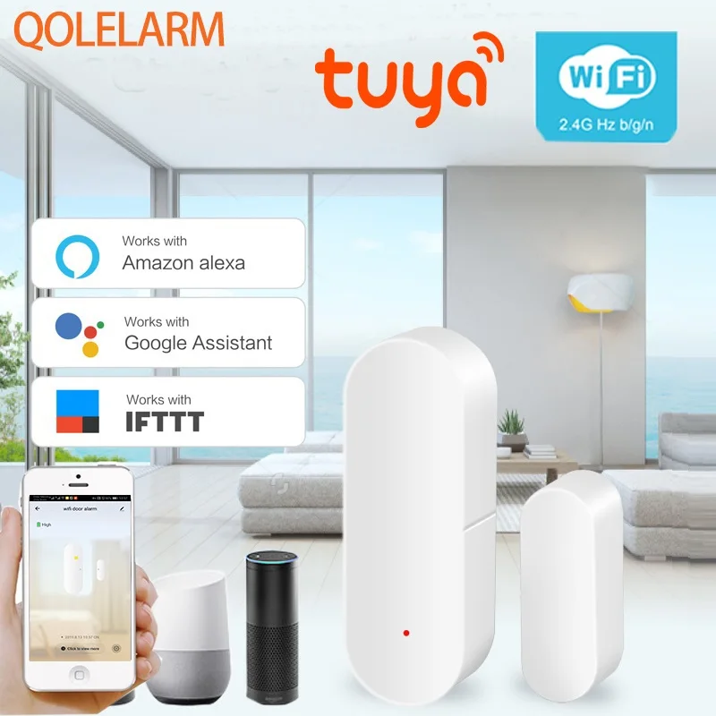 Система сигнализации Tuya для умного дома Wi Fi датчик окон и дверей работает с