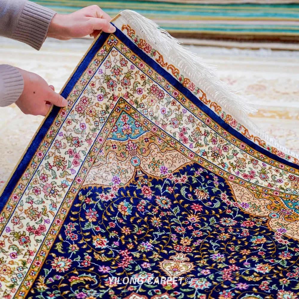 Yilong 2 'x 6' коврик Тебриз синий ручной работы с узлом Восточный (ZQG511A)|tabriz carpet|hand