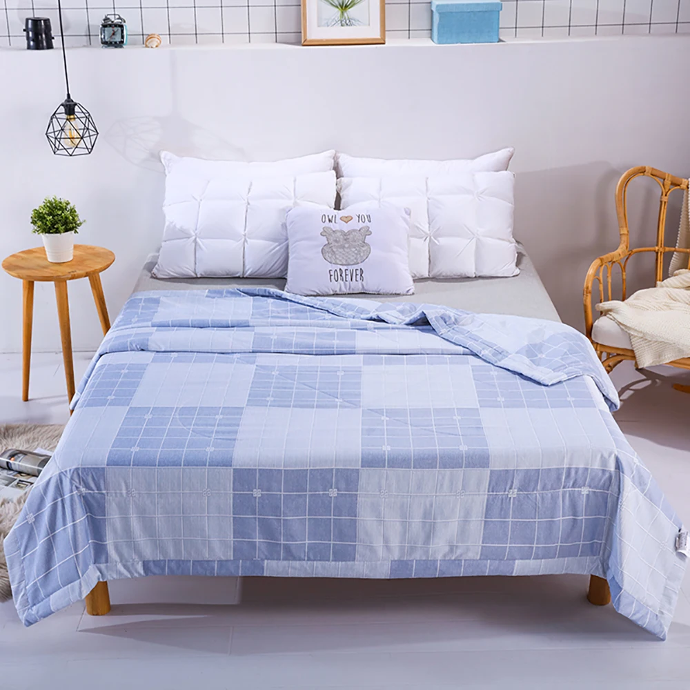 

Summer Hot Sale Quilts Air-Conditioning Comforter Soft Breathable Blanket Thin Plaid Print Bedspread Bed Cover Home Textiles