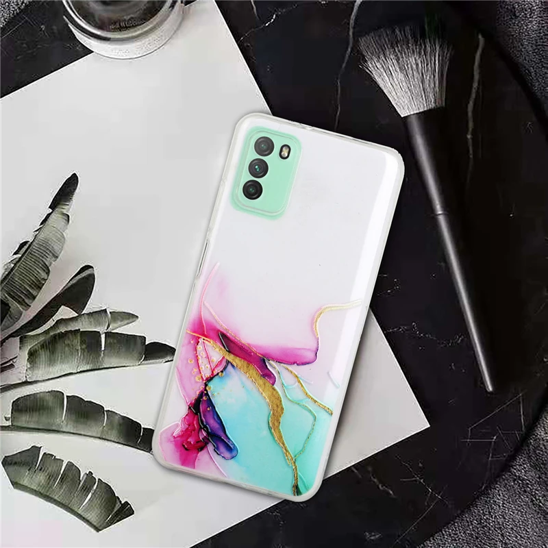 

Phone Case For Xiaomi Mi Poco M3 Clear Watercolor Painting Marble Soft TPU Back Cover For Xiaomi Redmi 9T 9 Power Funda Capa