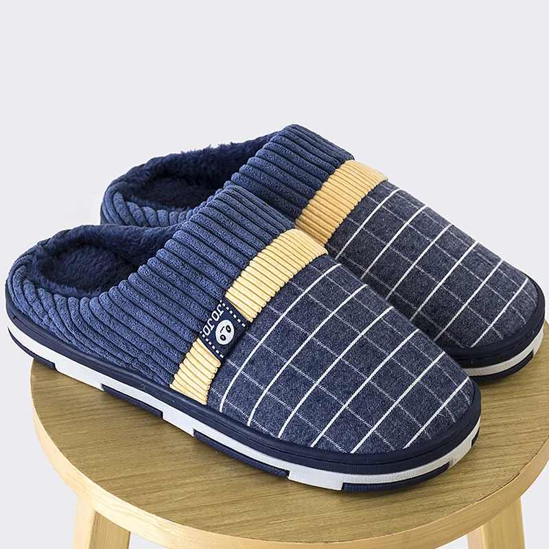 

Winter Men Slippers Warm Home Cotton Shoes Short Plush Flock Home Slippers Men Hard-wearing Non-slip Sewing Soft Couple Shoes