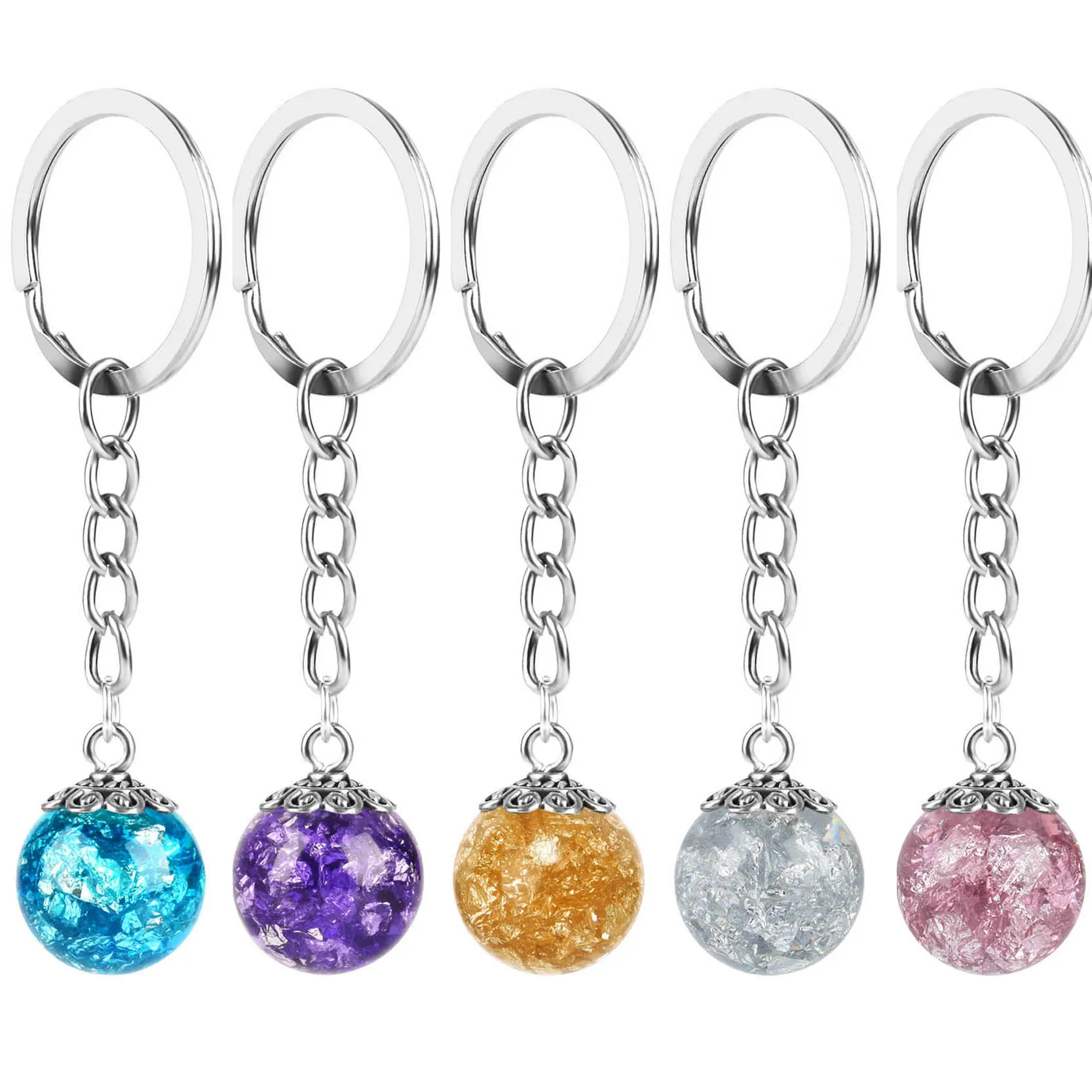 Trendy Resin Ball Key Chain Gold Color Foil Paper Inside Rings Holder For Women Men Birthday Gift Drop Shipping | Украшения и