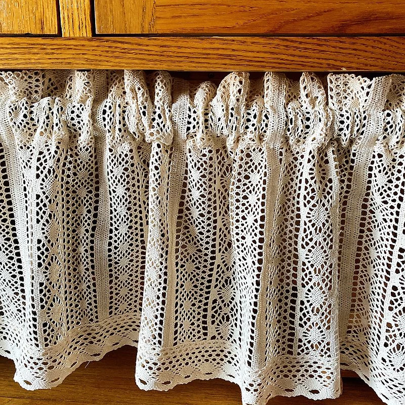 Бежевая вязаная крючком Короткая занавеска для кухонного шкафа американский