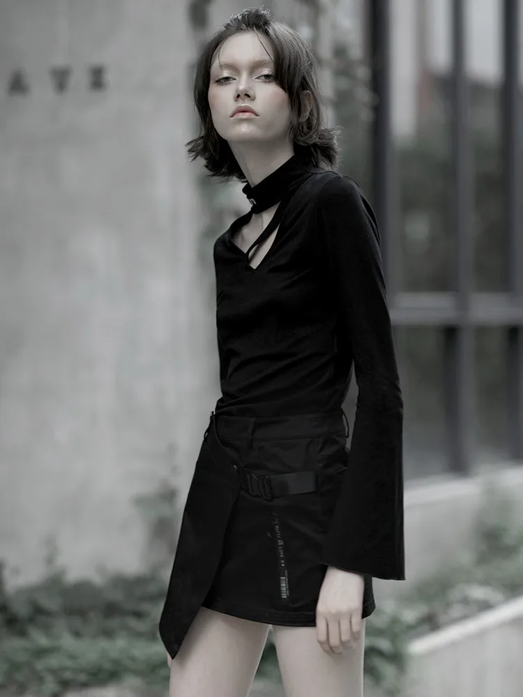 Панк рейв нерегулярные личности уличный ветер Асимметричная юбка черная Рабочая