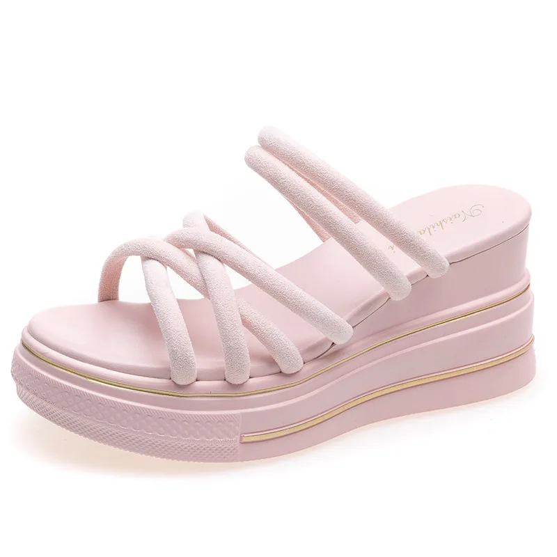 

ICCLEK 2021 new style sandals women's summer new style one-word thick-soled two-wear sandals Roman shoes shoes for women summer