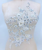 heavy 3d beaded rhinestone lace applique embroidered floral motif sew on evening dress costume