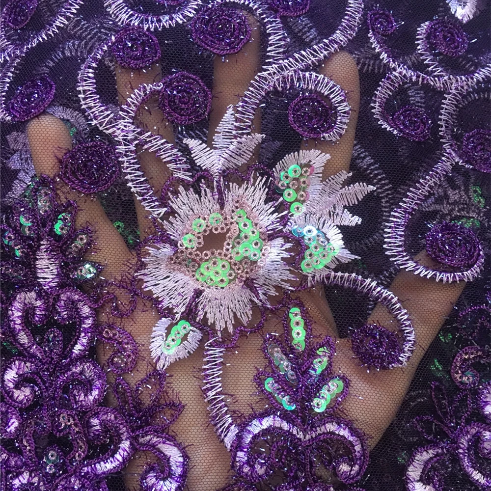 Анна французские пайетки кружевная ткань 2020 Высокое качество фиолетовая вышивка