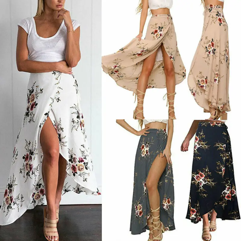 

Goocheer New Floral Print Long Skirt Women Casual Boho Beach Summer Maxi Skirt Female Button Split Streetwear Tassel Sexy Skirts