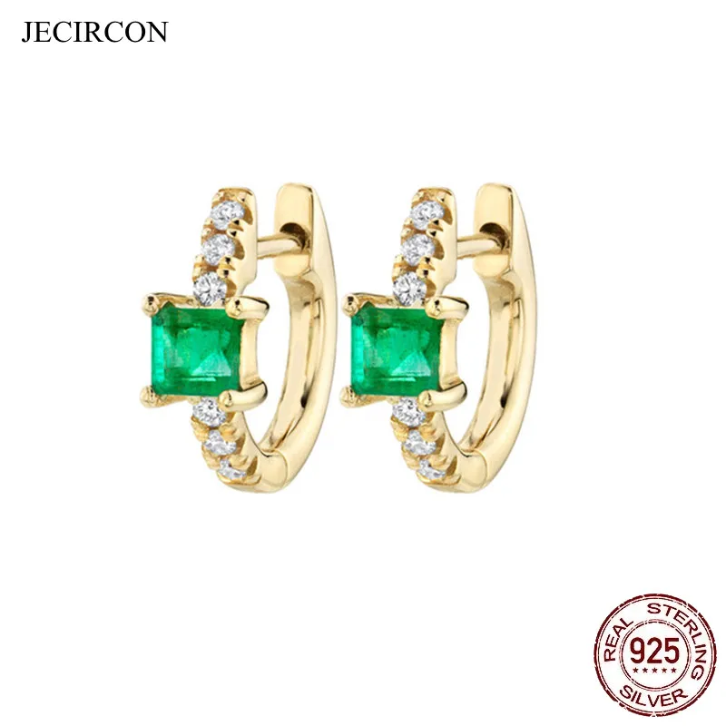 

JECIRCON Real 925 Sterling Silver Square Colorful Zircon Hoop Earrings Minimalist Gold Silver color Huggies Circle Earrings