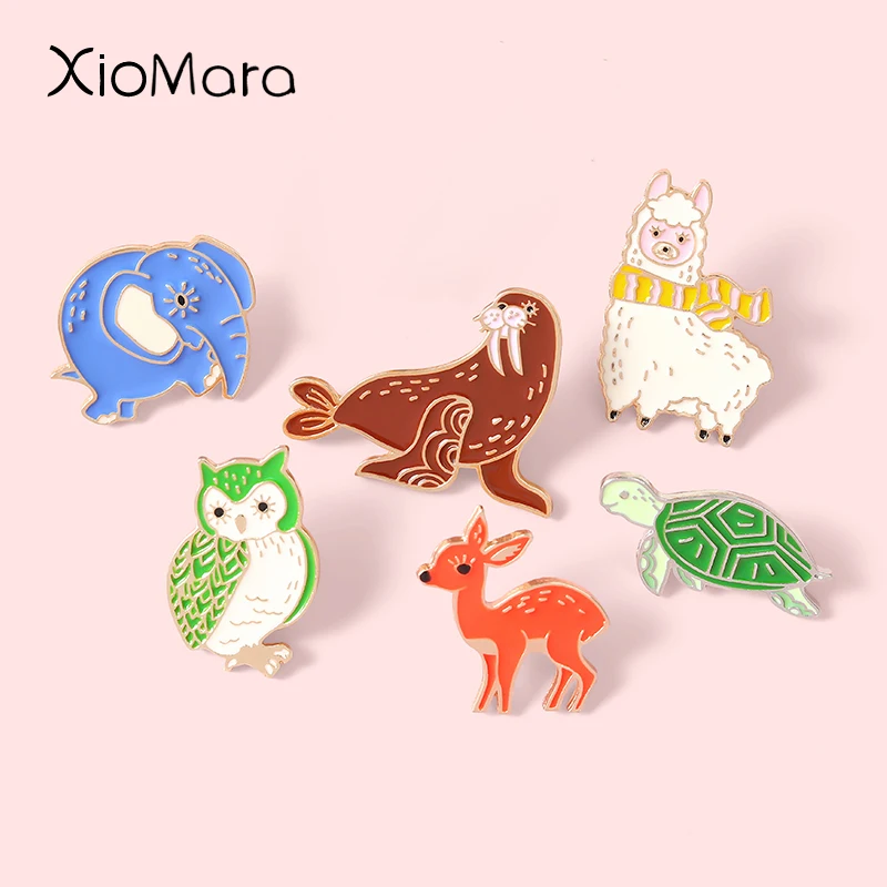 

Elephant Deer Alpaca Tortoise Owl Enamel Pins Animals Brooches Lapel Badges Wholesale Cute Pin Cartoon Jewelry Gifts for Friend