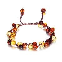 natural amber beaded rope bracelet handmade children baby teething beads adjustable bracelet amber jewelry health environmental