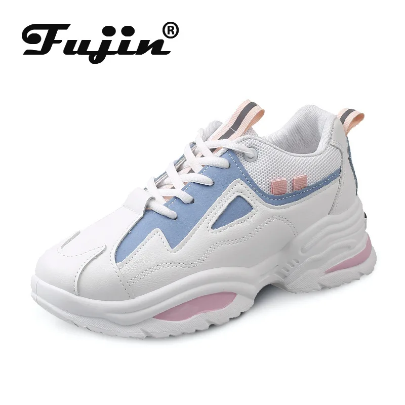 Женские кроссовки на платформе Fujin белые с вулканизированной подошвой
