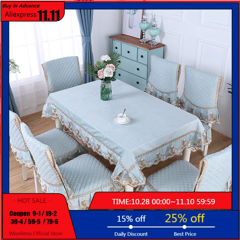

Modern Solid Chenille Thick Tablecloth Chair Cover Lace Seat Cushion Rectangle Table Cloth Dustproof Cover Home Decor tapetes