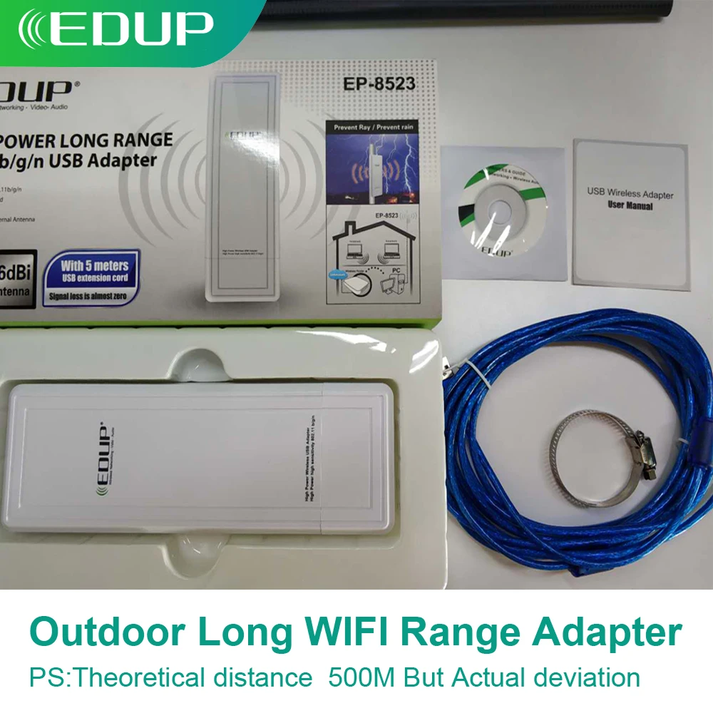 EDUP наружный Ультра дальний USB WiFi адаптер 802.11n с высоким коэффициентом усиления 16dBi