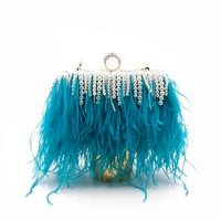 luxury feather pearl evening clutch bags women new elegant designer beaded tassel clip purse ladies shoulder bag wedding