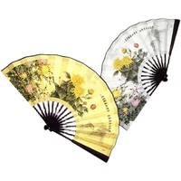 2022 latest pattern large silk folding fan dance costume decor prop high quality bamboo bone chinese hand fans gift