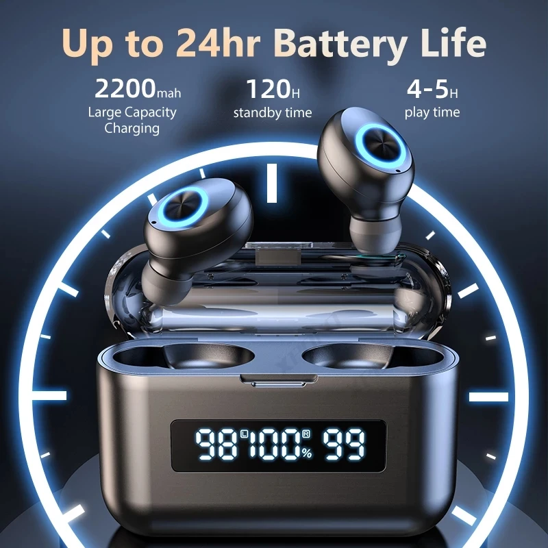 

TWS Bluetooth Wireless Headphones 2200Mah Charging Box Sports Bluetooth 5.0 Earphone Headset With Microphone Waterproof Earbuds