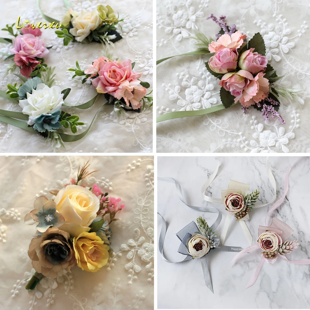 Loverxu ручной работы вечный искусственный цветок на запястье для подружки невесты