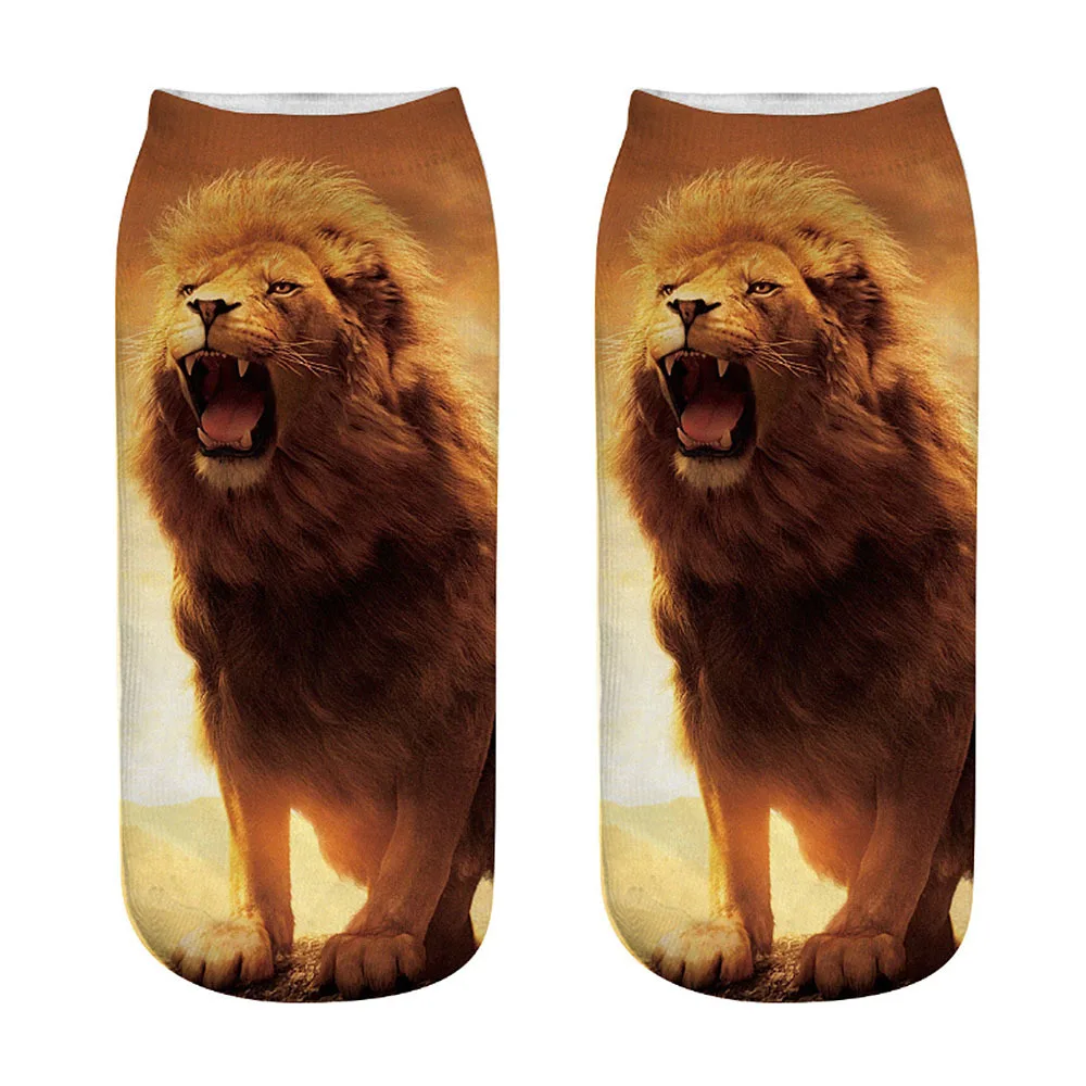 Забавные модные носки с 3D принтом животных изображением тигра кошки