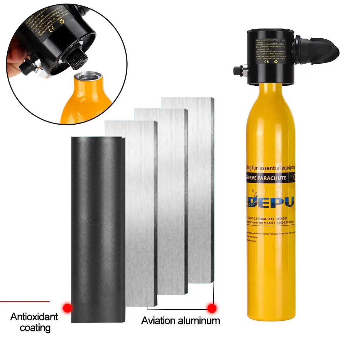 

10 mins 500ml NEW Portable Diving Equipment Oxygen Cylinder Underwater Respirator Diving Oxygen Bottle Breathing 170times