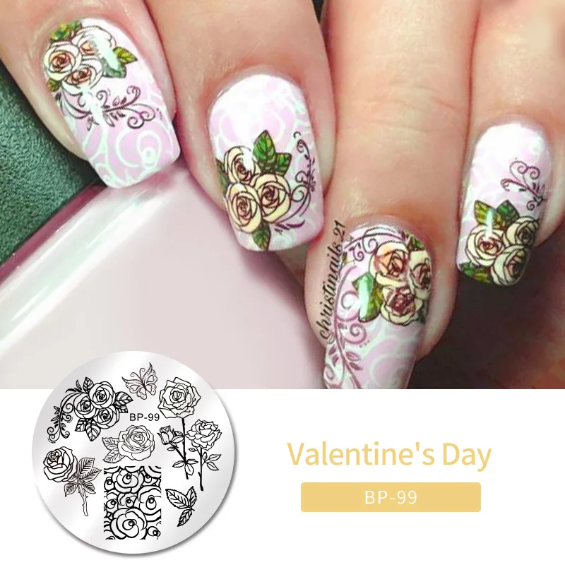 Valentines Day15 BORN PRETTY дизайн ногтей штамп штамповка шаблон цветок геометрии любовь DIY маникюр изображение пластины из нержавеющей стали дизайн ногтей трафарет - Цвет: Valentines Day15