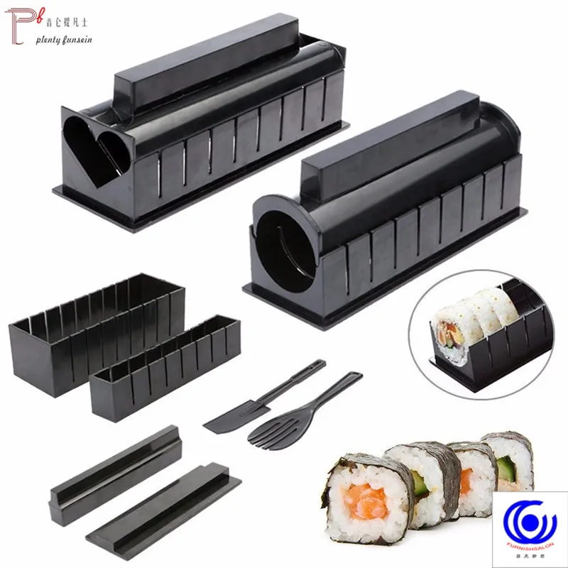 

10 Pcs/set Plastic Sushi Maker Set Onigiri Mold Kits DIY Kitchen Safety Roller Bento Rice Paddle Accessories Tools