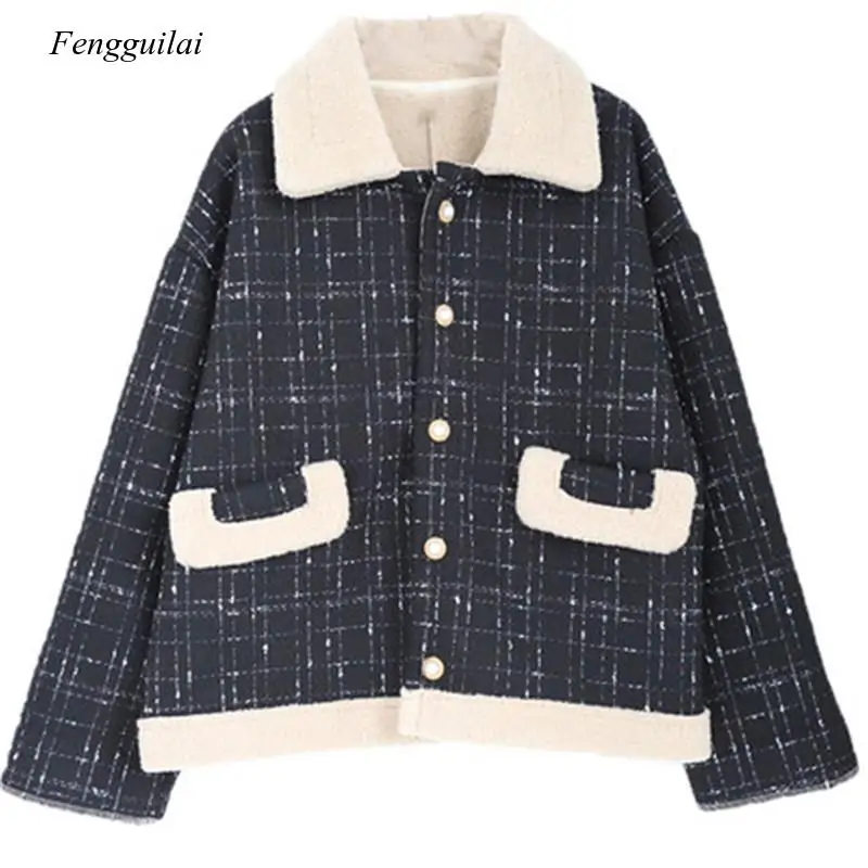 

Women Short Jacket 2020 New Autumn Winter Jackets Thick Warm Loose Lamb Plush Wind Cotton Coats Girls Outerwear