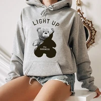 light up teddy bear print hoodie warm wool loose sport long sleeve pullover harajuku hip hop streetwear men women clothing s 4xl