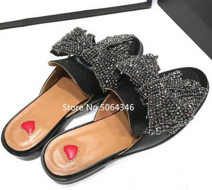 Стразы и бантиком бабочкой черные Для женщин тапочки с закрытым носком на