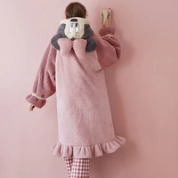 womens pajamas hooded nightgown plush coral fleece sleepwear women autumn and winter home clothes cartoon mouse thicken pijama