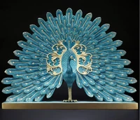 new chinese modern metal copper peacock sculpture abstract animal statue geometric feng shui bird figurine home decoration