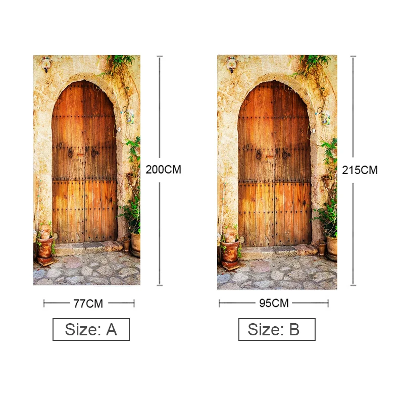ПВХ Самоклеящиеся дверные наклейки Ретро Уличная деревянная дверь 3D обои для