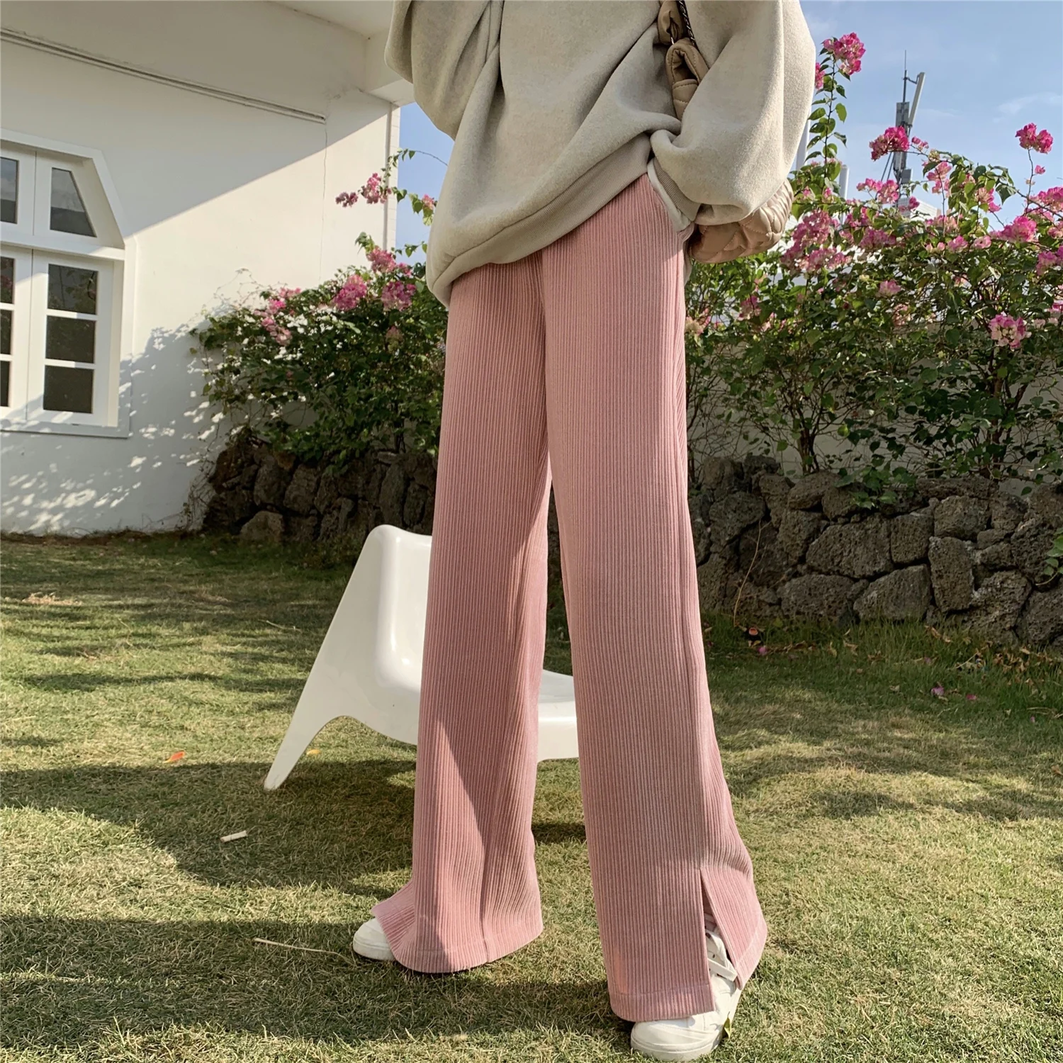 

the drape firm offers 8238 ~ # straight wide-legged pants women loose tall waist cords split pants of mop the floor