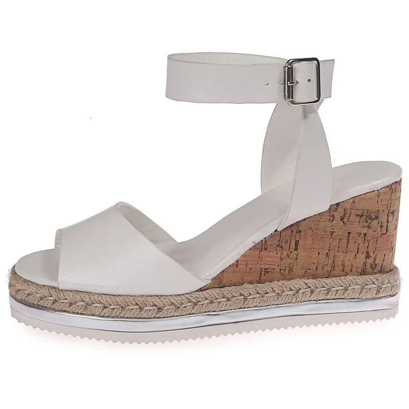 Женские босоножки из искусственной кожи винтажные на танкетке с открытым носком