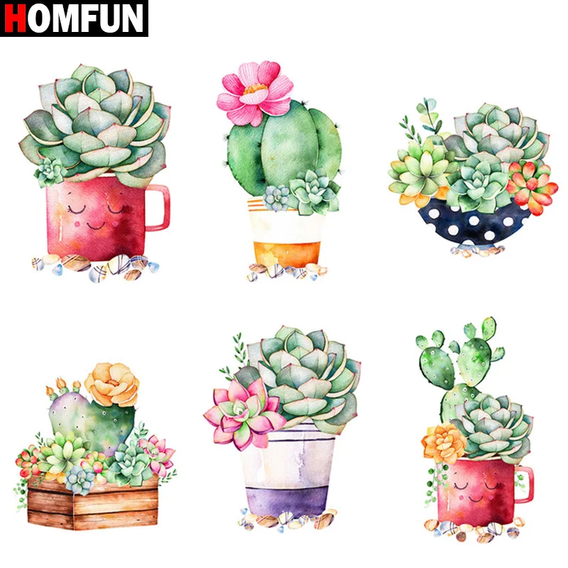 

HOMFUN Diamond Painting " flowerpot plant " Cross Stitch Custom Photo Diamond Embroidery Square Round Drill Home Decor