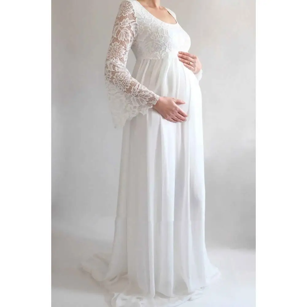 Слоновая кость Vestido de Noiva шифоновое свадебное платье с высокой талией для беременных, свадебные платья с расклешенными рукавами для беременных женщин, платья для невесты в стиле ампир - Цвет: Слоновая кость