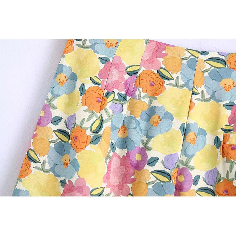 

DUOPERI 2021 Women Fashion Printed Back Pocket Pants Vintage Hight-waist Casual Female Trousers Chic Lady Pants