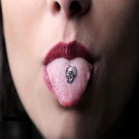 punk style skull tongue piercing stainless steel crystal tongue rings piercing men barbell pircing body jewelry ear tragus