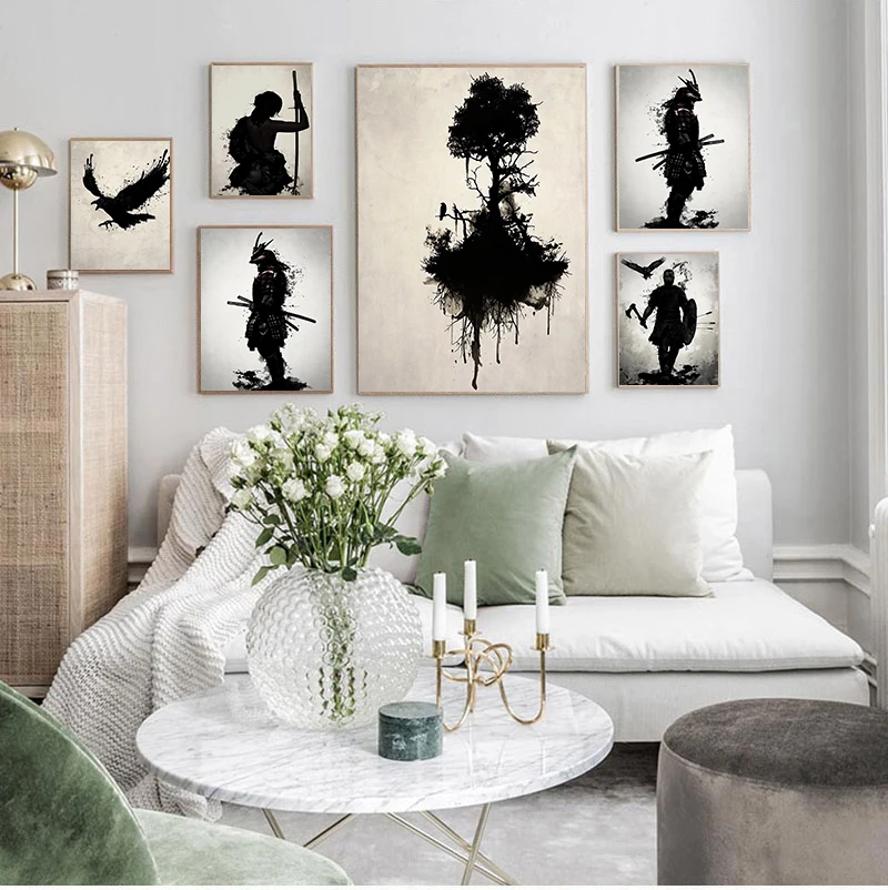 

Армированный японский самурайский воин винтажная настенная Картина на холсте скандинавские постеры и принты настенные картины для декора ...