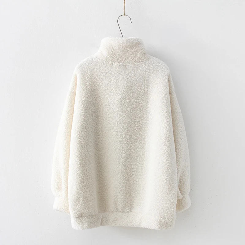 

Womens Lambswool Thickened Winter Sweatershirt Black White Solid Color Windproof Pulloever Hoodie Oversize Casual Winter Coat