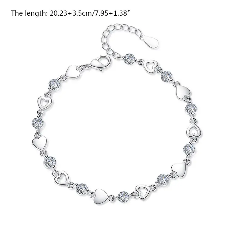 

Crystal Heart Bracelet Sterling Charm Wristband Women Jewellery Gift