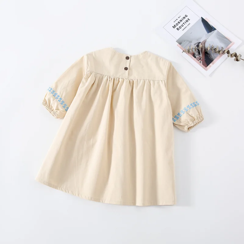 

2021 New Spring Girls Dress Long Sleeve Embroidered Blue Colour Floral Kids Dresses