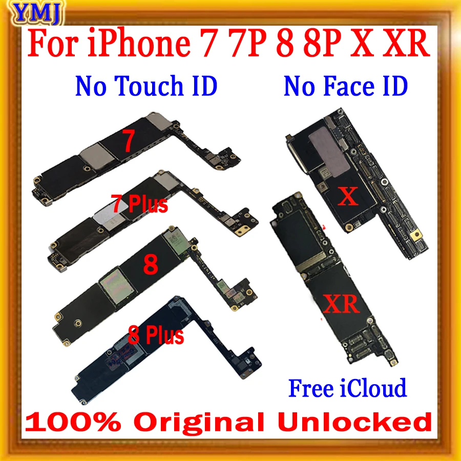 64GB/256G for iPhone 7 7 Plus 8 8 Plus Motherboard No Touch ID  for iphone X XR Motherboard Tested Good Without ID Account Plate