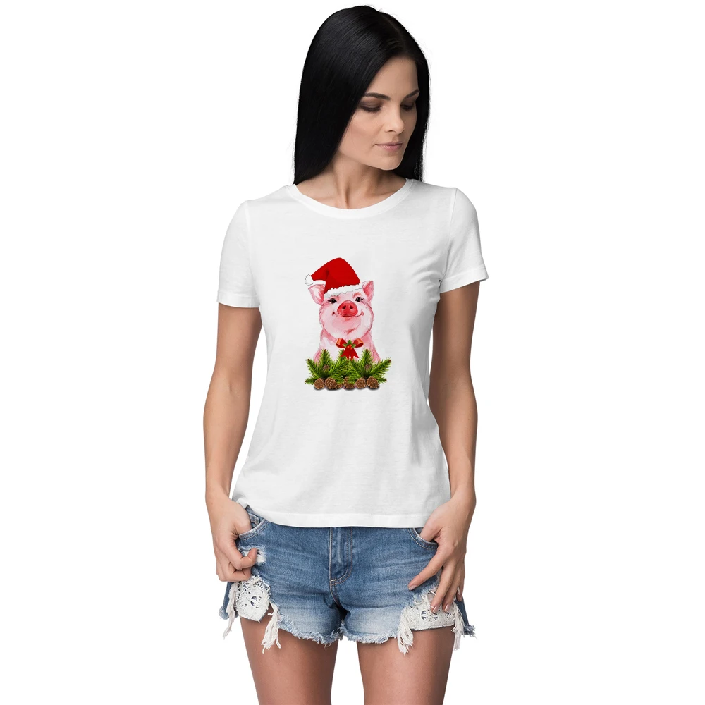 

Piggy pine Cones and Christmas Tshirt Streetwear Style Shirt Women T Shirt Personalized Vogue Summer Clothes Female Trend