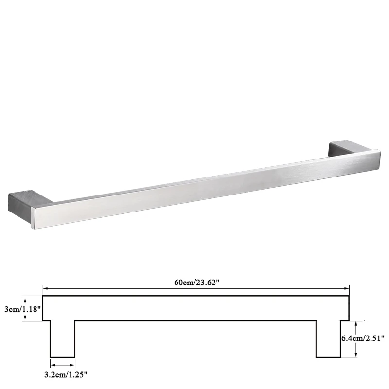 Single Towel Bar Набор оборудования для ванной комнаты, никель, крючок для халата, полотенцесушитель, вешалка для полотенец, башня, барная полка, держатель для бумажной ткани, аксессуары для ванной комнаты, настенное крепление - Цвет: Single Towel Bar