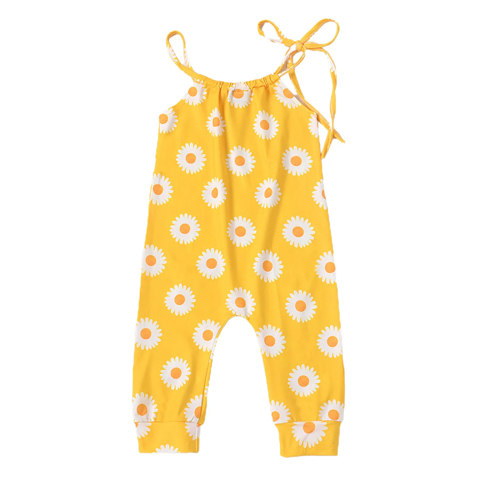 

Baby Sleeveless Jumpsuit with Adjustable Shoulder Strap, Daisy Print, Bright Colors Cool Summer Clothing