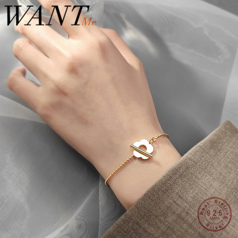 

WANTME Luxury Minimalist Round Bead Romantic Flower OT Buckle Chain Bracelet&Bangle for Fashion Women Korean Chic Jewelry Gift