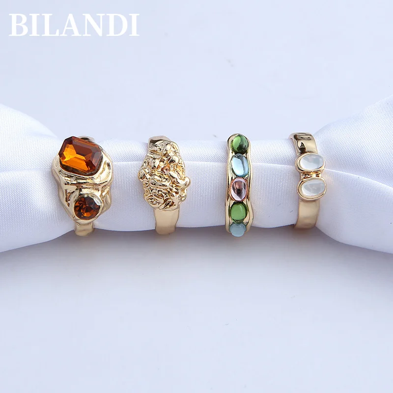 

Bilandi Fashion Jewelry Rings Popular Style Metal Alloy Resin Crystal Golden Silvery Plating Women Rings For Party Girl Gifts