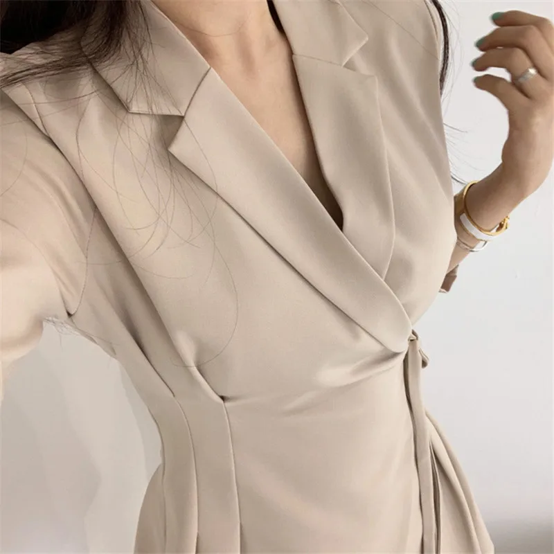 

Mazefeng New 2020 Women Dresses Spring Summer Fashionable Solid Elegant Office Lady Mini Dresses V-Neck Lace Up Bow One Size