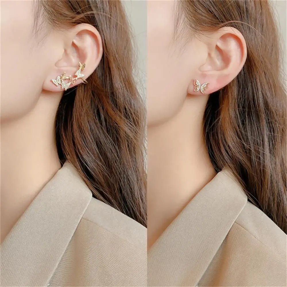 

2pcs/set Full Drill Asymmetrical Hollow Butterfly Earrings Women crystal Butterfly Ear Bone Clip